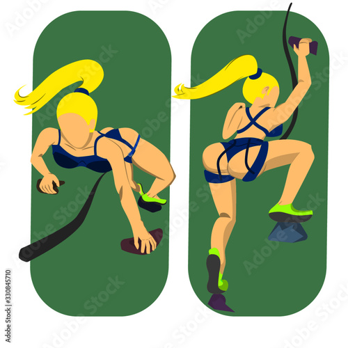 Illustration woman climbing wall