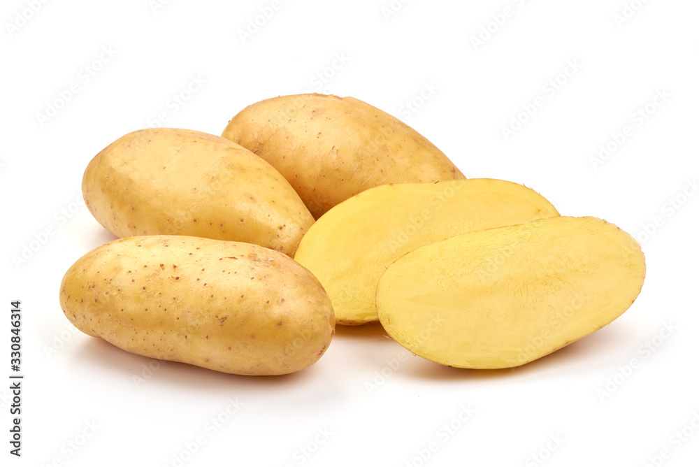 Young raw potatoes, isolated on white background Young raw potatoes, isolated on white background