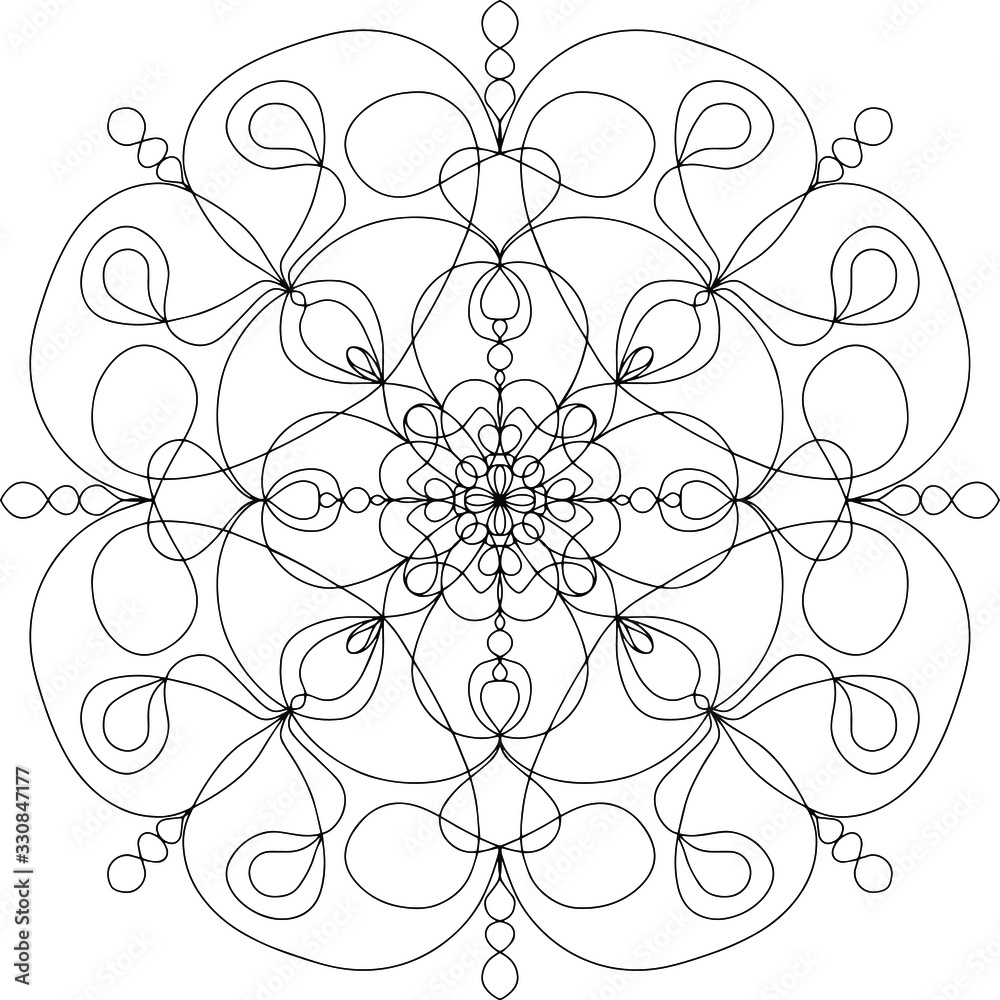 Fototapeta premium Black & white card with mandala, ornament, hand drawn, line art. Good for card, poster, print, ceramic design, tattoo, adult coloring book
