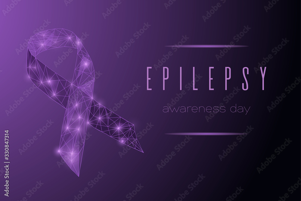 World epilepsy day concept with low polygonal ribbon. Bright Purple awareness ribbon on dark gradient background. World epilepsy day concept with low polygonal ribbon. Bright Purple awareness ribbon on dark gradient background.