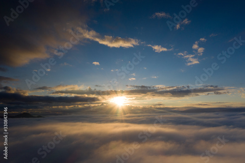 Aerial view of sunset in the clouds