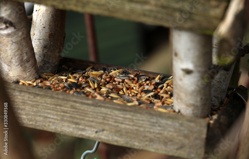 Vogelhaus mit Futter gefüllt