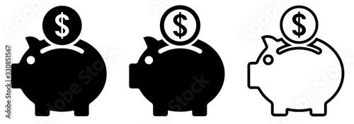 Piggybank icons set. Money box vector