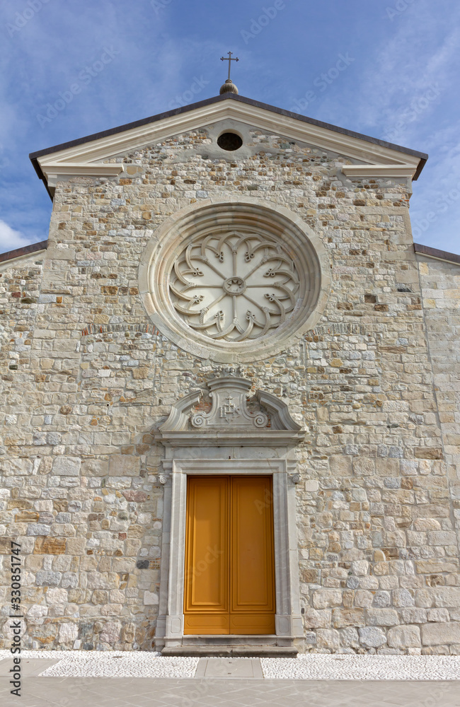 Facade of Santa Margherita del Gruagno Church in Moruzzo, Italy