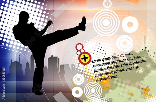 Young male karate warrior. Healthy lifestyle. Martial arts. Vector