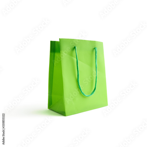 light green bag mockup for design isolated on a white background. space for text. sale concept.