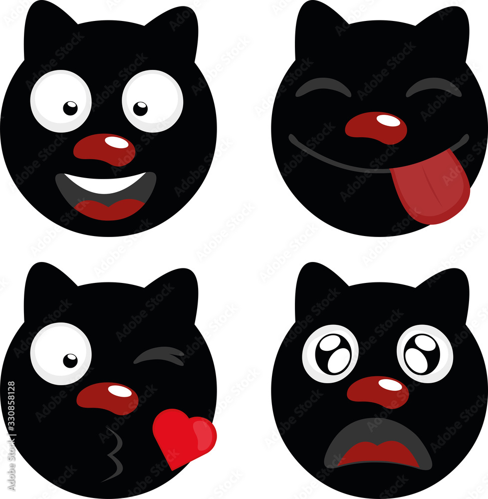 Vector emoticon illustration of a black cat with some expressions Vector emoticon illustration of a black cat with some expressions