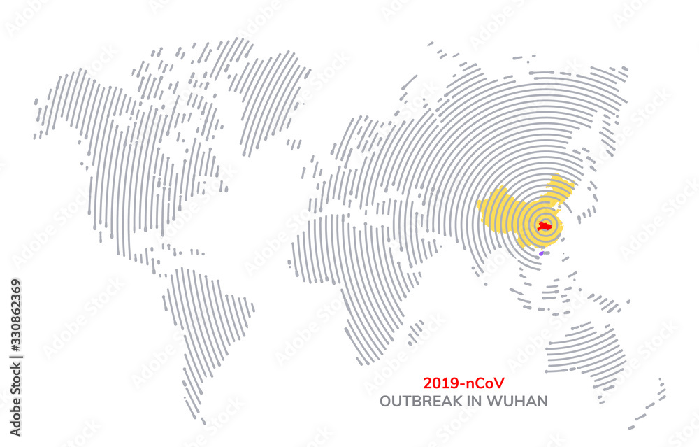 Fototapeta premium Pandemic China coronavirus outbreak poster map. COVID-19 Wuhan corona virus stop vector illustration.