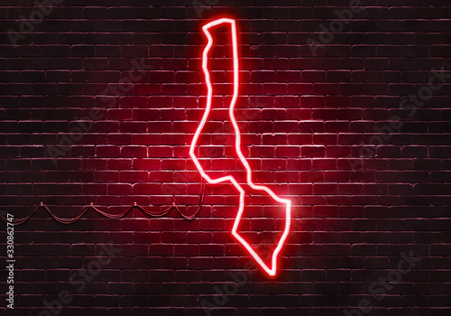 Neon sign on a brick wall in the shape of Malawi.(illustration series)