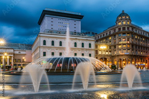 Piazza De Ferrari in Genoa by night