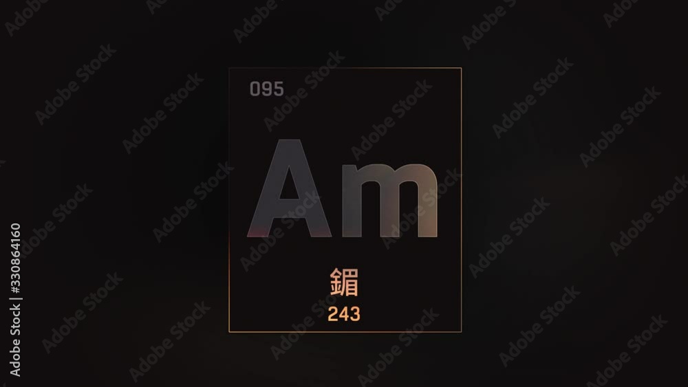 Americium as Element 95 of the Periodic Table. Seamlessly looping 3D animation on grey illuminated atom design background orbiting electrons name, atomic weight element number in Chinese language Americium as Element 95 of the Periodic Table. Seamlessly looping 3D animation on grey illuminated atom design background orbiting electrons name, atomic weight element number in Chinese language