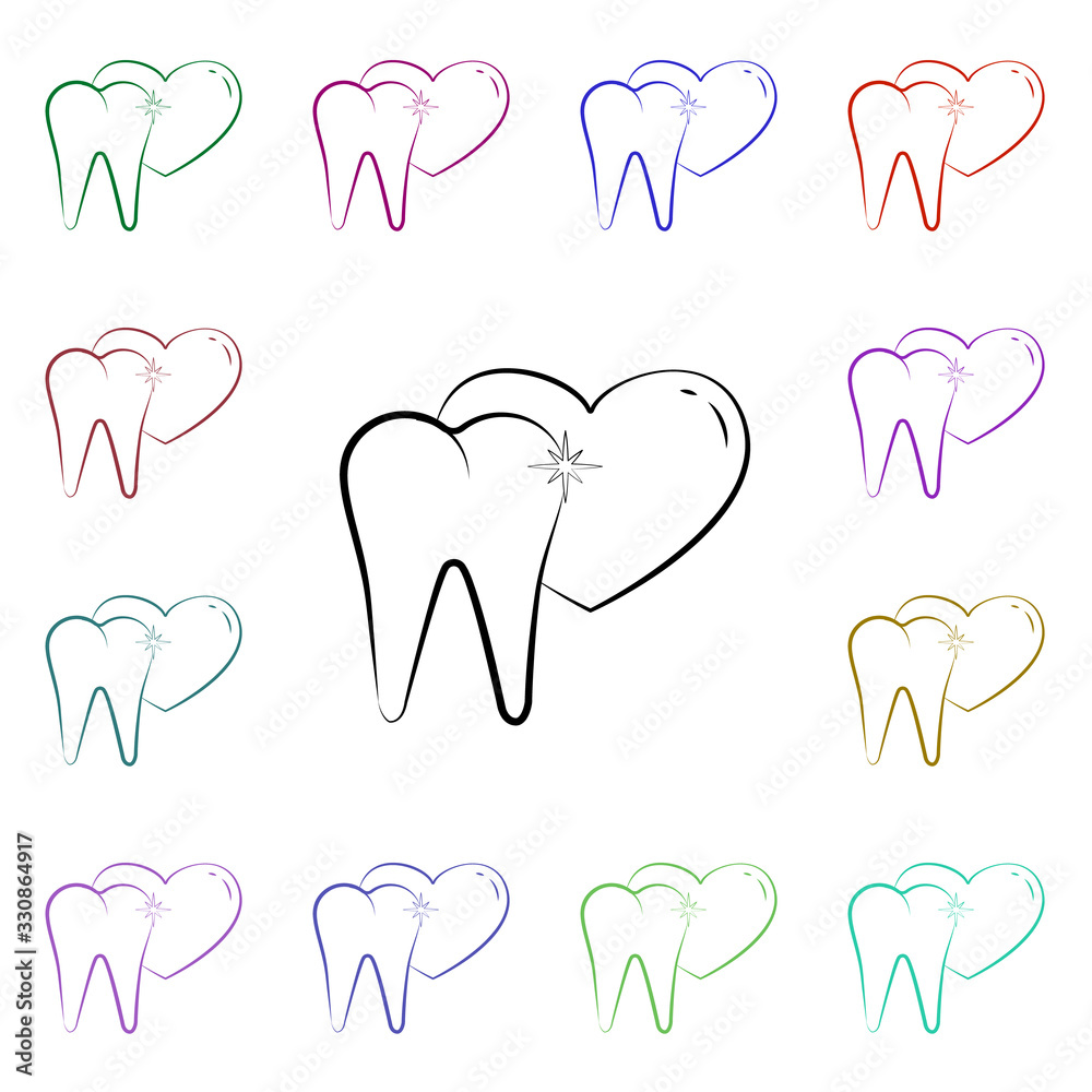 Tooth love, tooth multi color style icon. Simple thin line, outline vector of dentist icons for ui and ux, website or mobile application Tooth love, tooth multi color style icon. Simple thin line, outline vector of dentist icons for ui and ux, website or mobile application