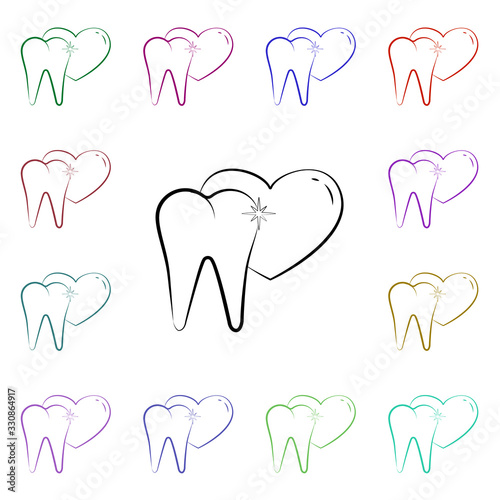 Tooth love, tooth multi color style icon. Simple thin line, outline vector of dentist icons for ui and ux, website or mobile application