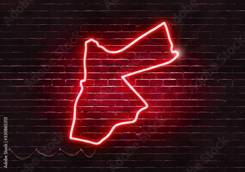 Neon sign on a brick wall in the shape of Jordan.(illustration series)
