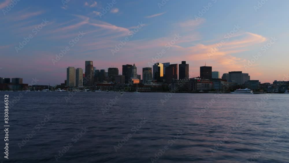 Boston Skyline Sunset to Night Time Lapse