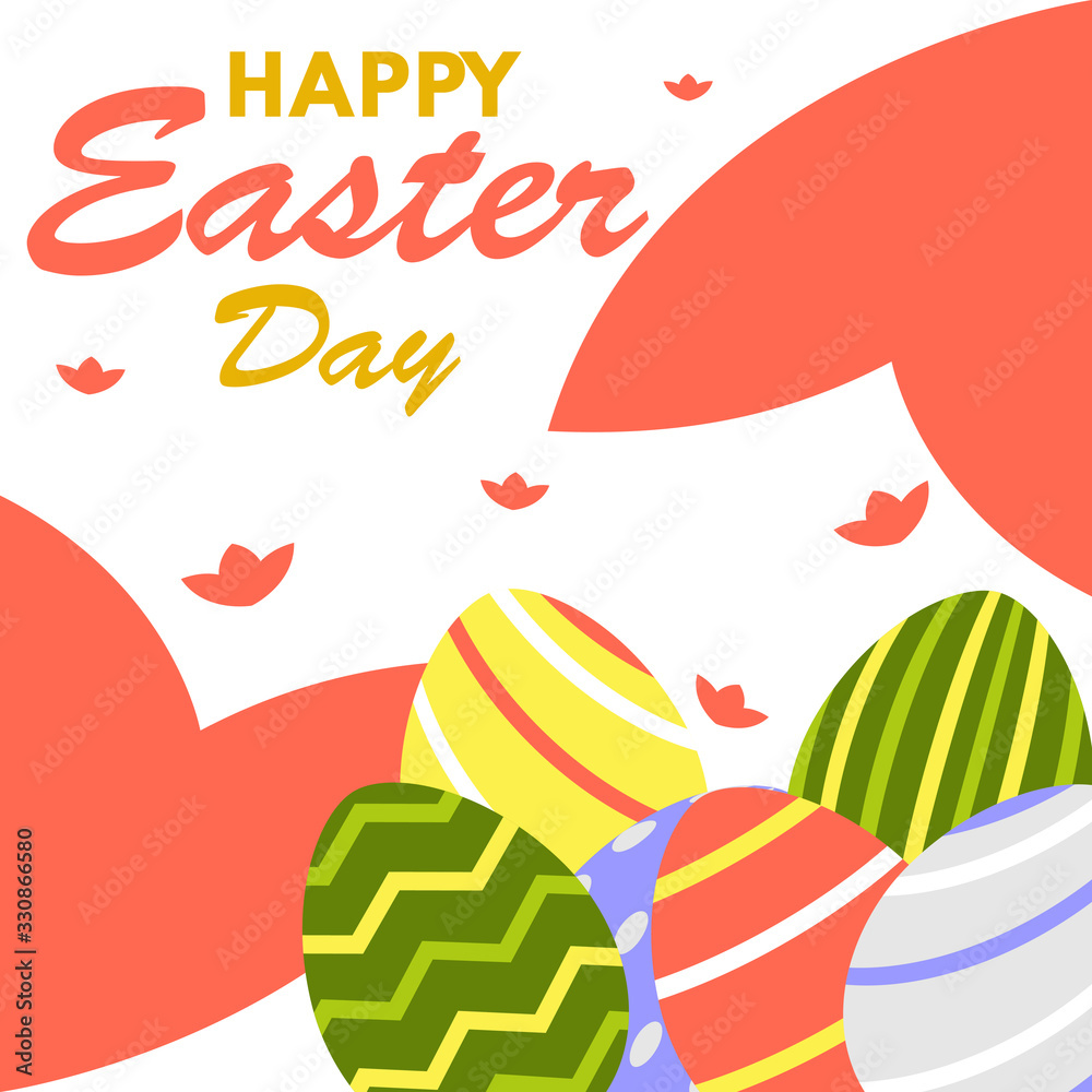 Happy easter day greeting card design template for celebrate Jesus rose from the dead in Christmas. Also include easter eggs illustration vector. Suitable for social media template, blog post, etc.