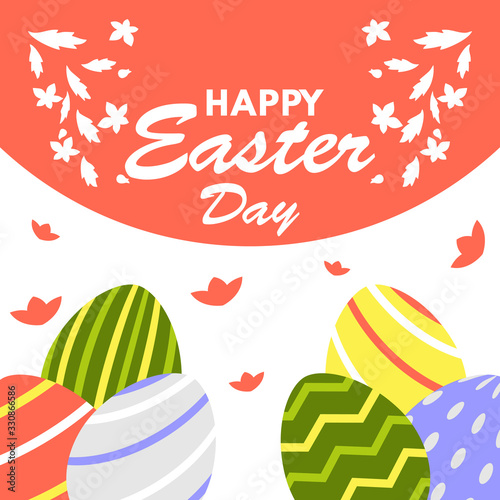Happy easter day greeting card design template for celebrate Jesus rose from the dead in Christmas. Also include easter eggs illustration vector. Suitable for social media template, blog post, etc.
