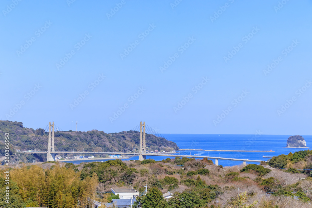 名護屋城跡から見た呼子大橋　佐賀県唐津市　 Yobuko Bridge seen from Nagoya Castle Ruins Saga Karatsu city