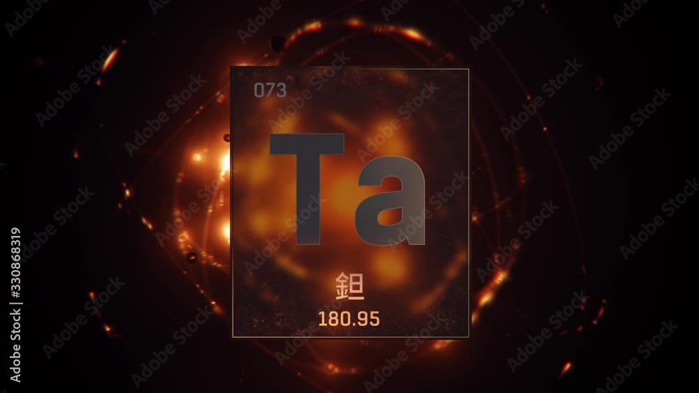 Tantalum as Element 73 of the Periodic Table. Seamlessly looping 3D