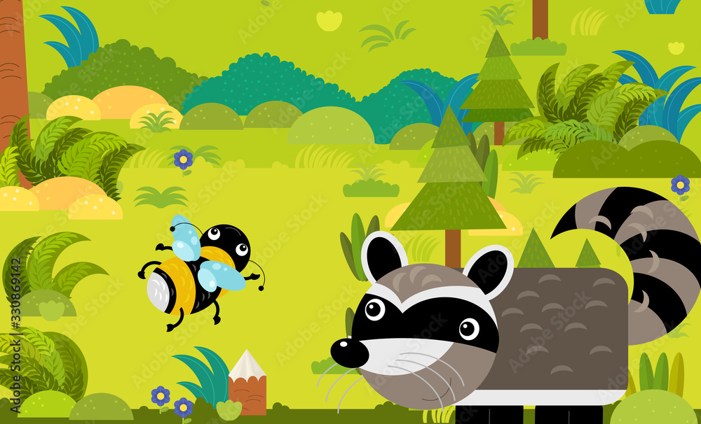 Obraz premium cartoon scene with different european animals in the forest illustration