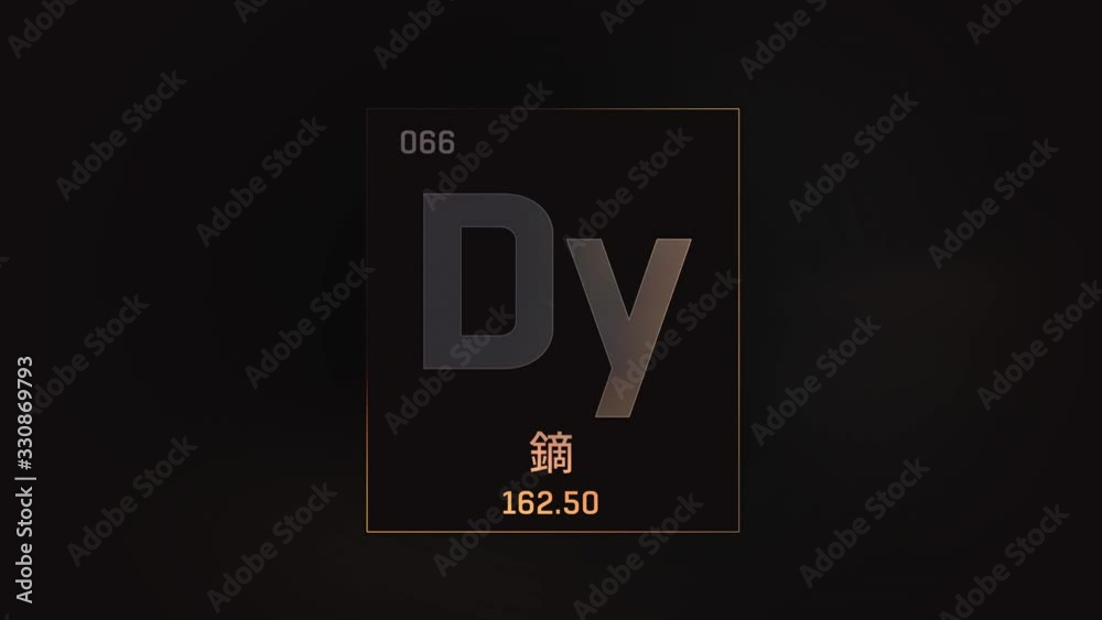 Dysprosium as Element 66 of the Periodic Table. Seamlessly looping 3D animation on grey illuminated atom design background orbiting electrons name, atomic weight element number in Chinese language Dysprosium as Element 66 of the Periodic Table. Seamlessly looping 3D animation on grey illuminated atom design background orbiting electrons name, atomic weight element number in Chinese language