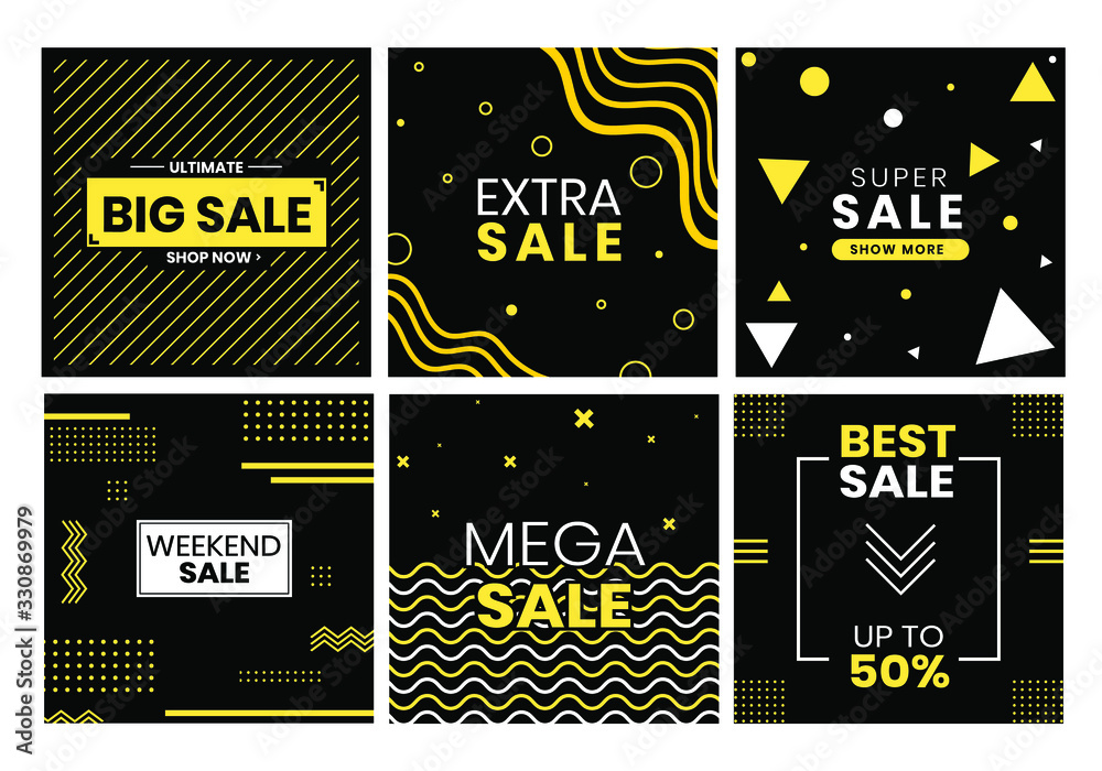 Naklejka premium Modern Sales for Social Media Black and Yellow
