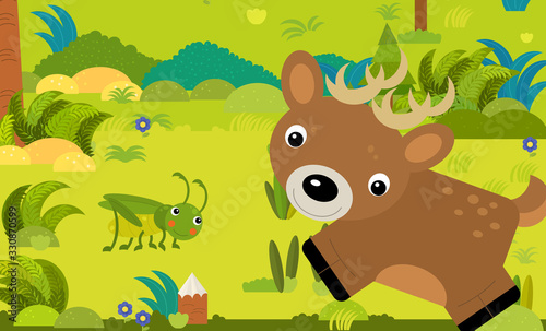 cartoon scene with different european animals in the forest illustration