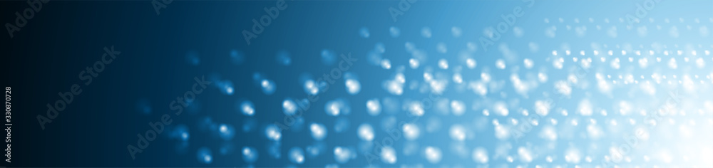 Bright blue abstract shiny bokeh particles banner design. Vector background