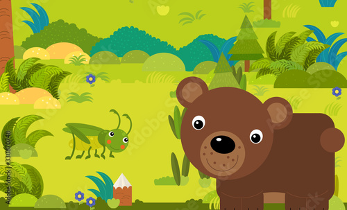 cartoon scene with different european animals in the forest illustration