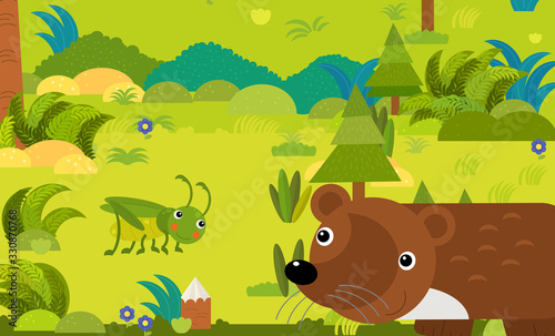 cartoon scene with different european animals in the forest illustration