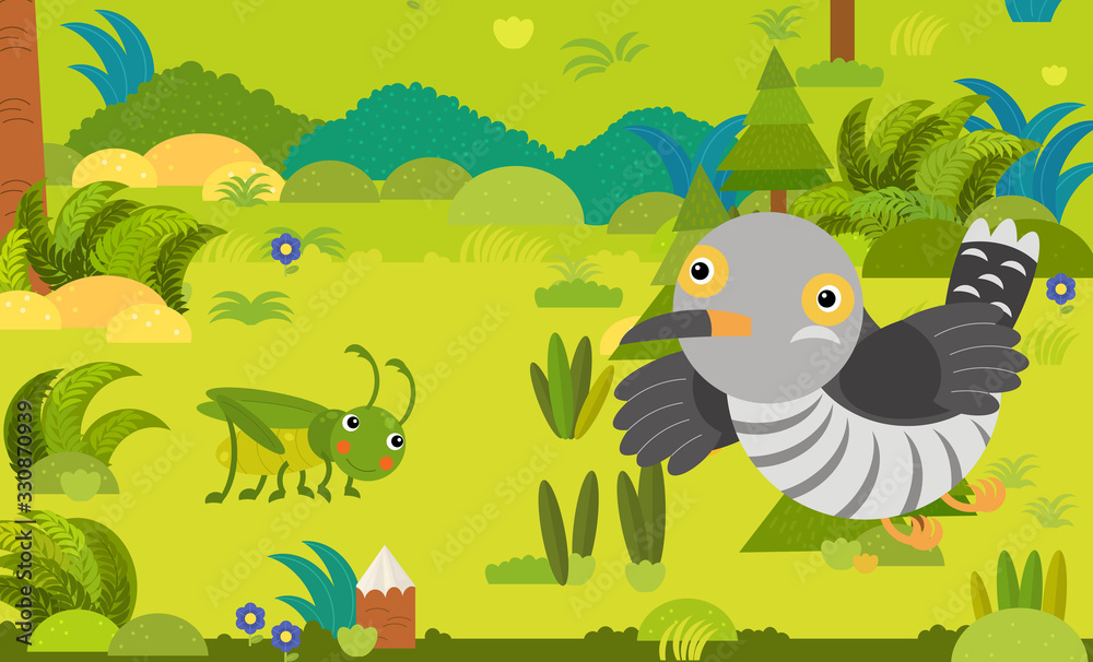 cartoon scene with different european animals in the forest illustration cartoon scene with different european animals in the forest illustration