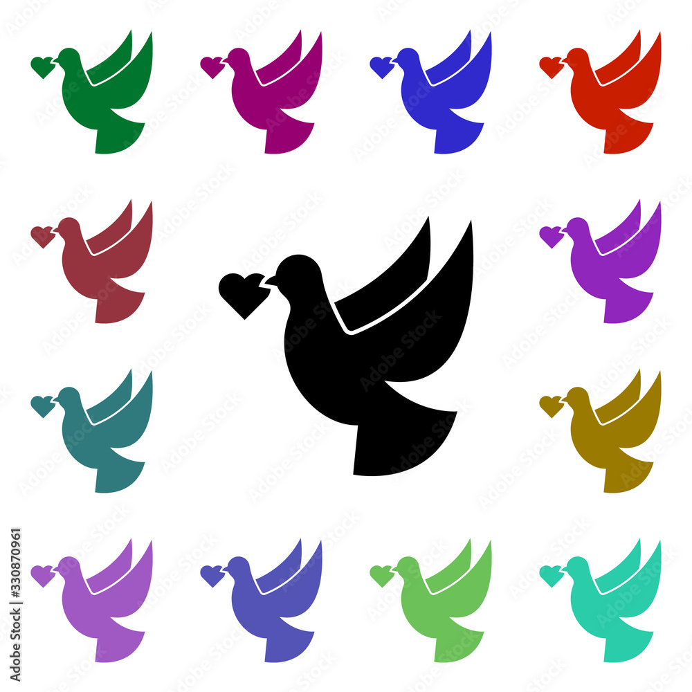 Dove, heart, peace multi color style icon. Simple glyph, flat vector of peace and humanrights icons for ui and ux, website or mobile application Dove, heart, peace multi color style icon. Simple glyph, flat vector of peace and humanrights icons for ui and ux, website or mobile application