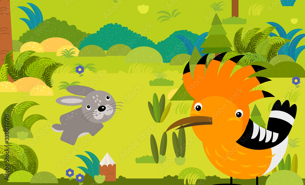 cartoon scene with different european animals in the forest illustration cartoon scene with different european animals in the forest illustration