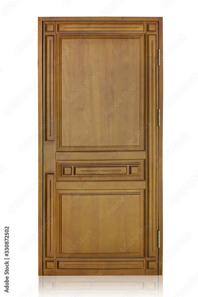 Wooden door isolated on white background. Plastic door