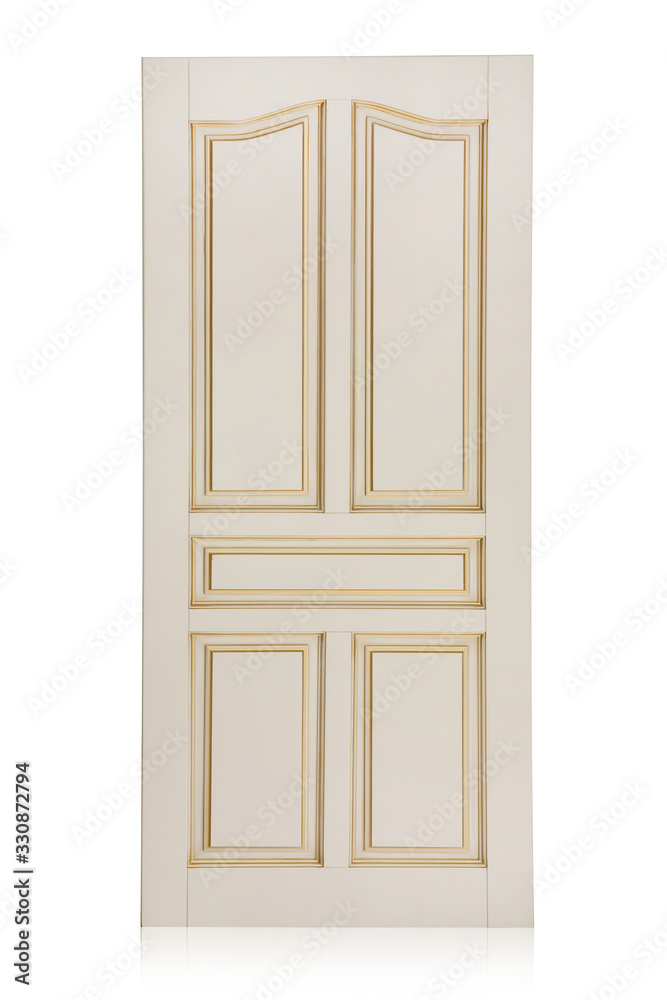 Wooden door isolated on white background. Plastic door