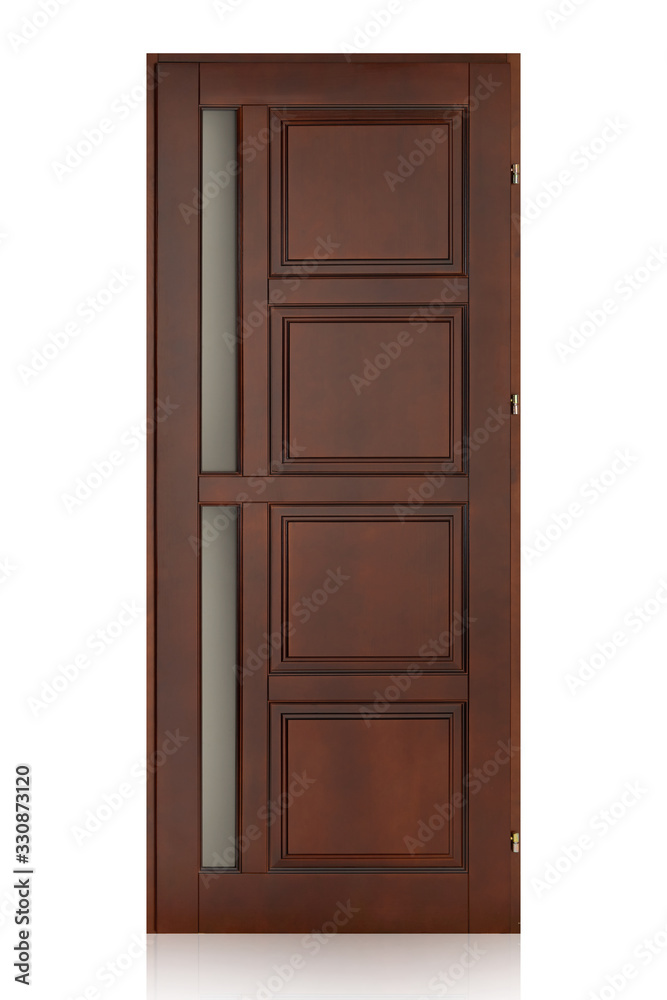 Wooden door isolated on white background. Plastic door