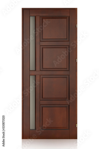 Wooden door isolated on white background. Plastic door