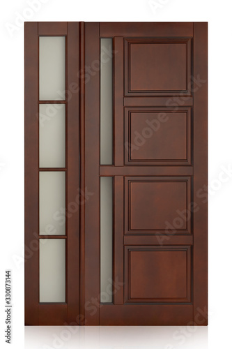 Wooden door isolated on white background. Plastic door