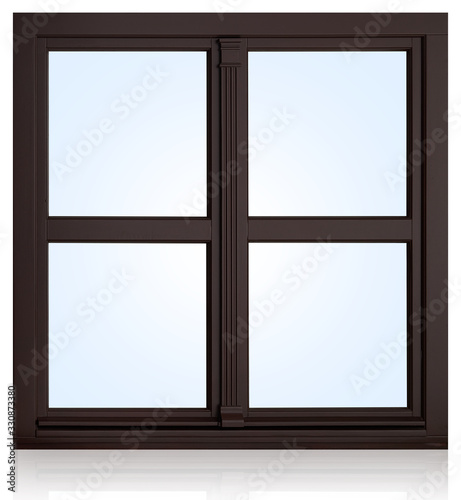 Plastic  wooden  window isolated on white background.