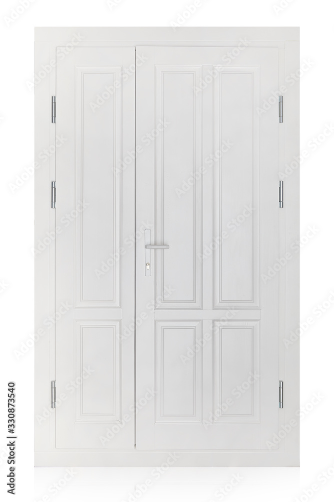 Fototapeta premium Wooden door isolated on white background. Plastic door