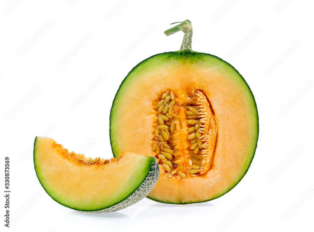 cantaloupe melon slices isolated on white background cantaloupe melon slices isolated on white background