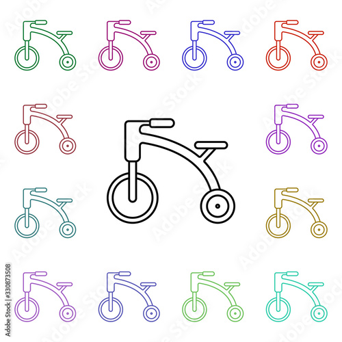 Tricycle line multi color style icon. Simple thin line, outline vector of toys icons for ui and ux, website or mobile application
