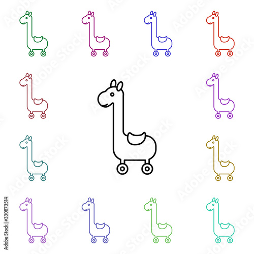 Giraffe on wheels line multi color style icon. Simple thin line  outline vector of toys icons for ui and ux  website or mobile application