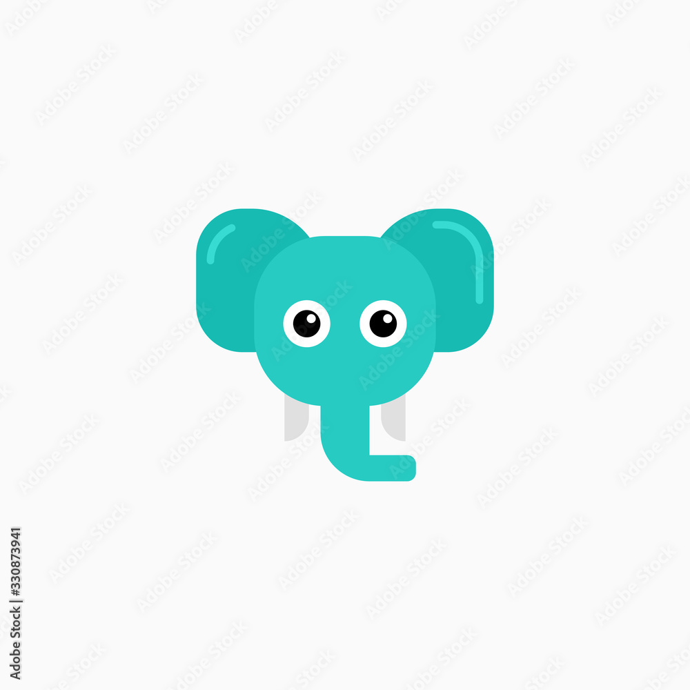 Vector Flat Elephant's face isolated. Cartoon style illustration. Animal's head logo. Object for web, poster, banner, print design. Advertisement decoration element. Vector Flat Elephant's face isolated. Cartoon style illustration. Animal's head logo. Object for web, poster, banner, print design. Advertisement decoration element.