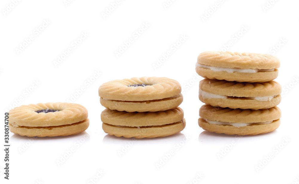 Jam sandwich biscuit from above isolated on white Jam sandwich biscuit from above isolated on white