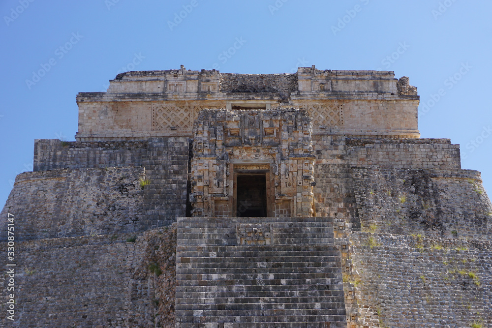 Uxmal, Mexico: Closeup of the Mayan Pyramid of the Magician, also known as the Pyramid of the Dwarf, 600-900 A.D.