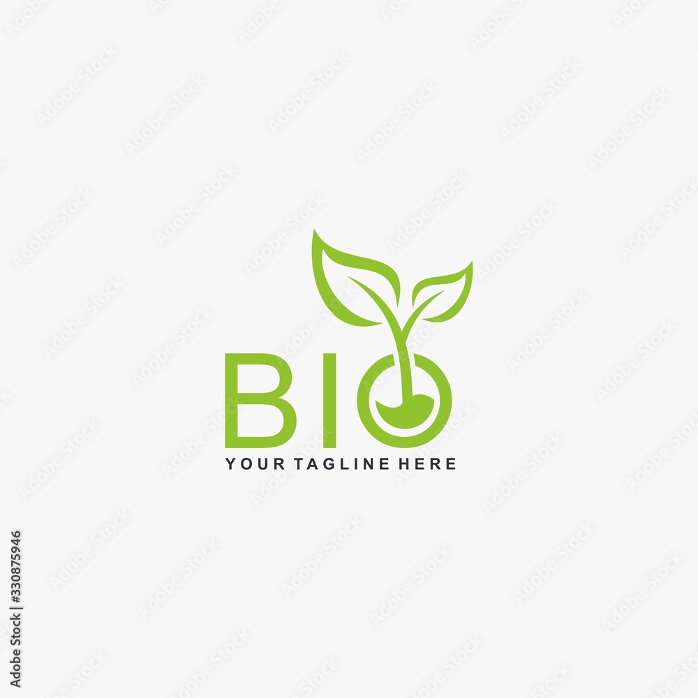 Fototapeta premium Letter BIO logo design. Plant abstract in letter design. Green leaf illustration symbol. Natural organic vector icon.