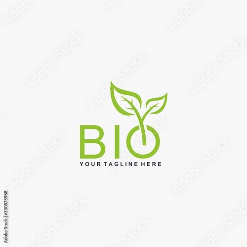Letter BIO logo design. Plant abstract in letter design. Green leaf illustration symbol. Natural organic vector icon.