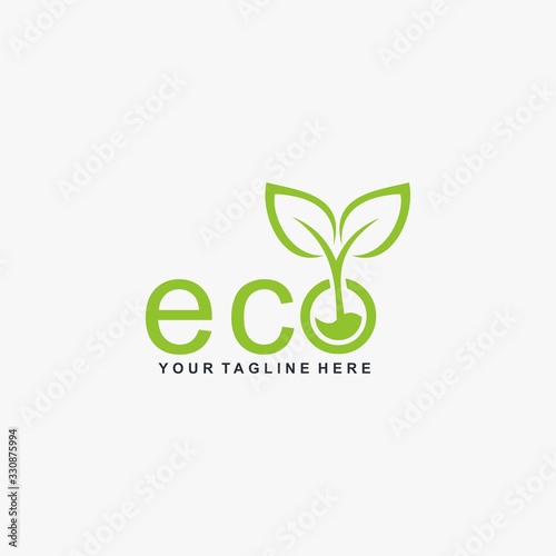 Letter ECO logo design. Plant abstract in letter design. Green leaf illustration symbol. Natural organic vector icon.