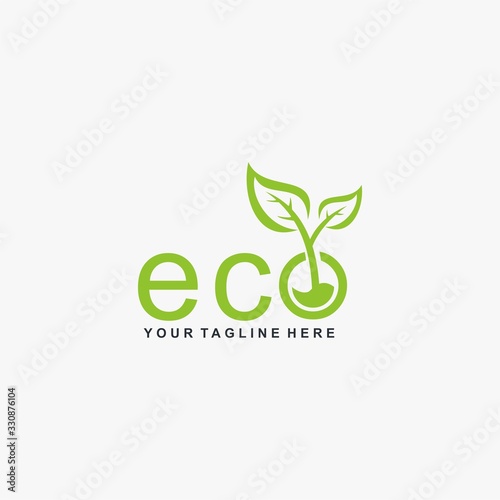 Letter ECO logo design. Plant abstract in letter design. Green leaf illustration symbol. Natural organic vector icon.